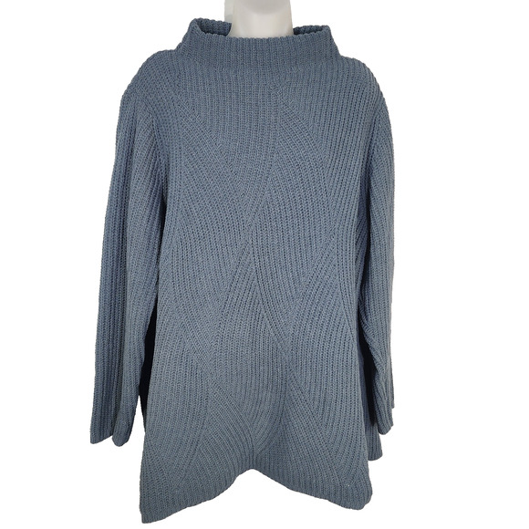 J Jill Sweater Women's Chenille XL Pullover Funnel Mock Neck Tunic Blue Plush - Picture 1 of 11